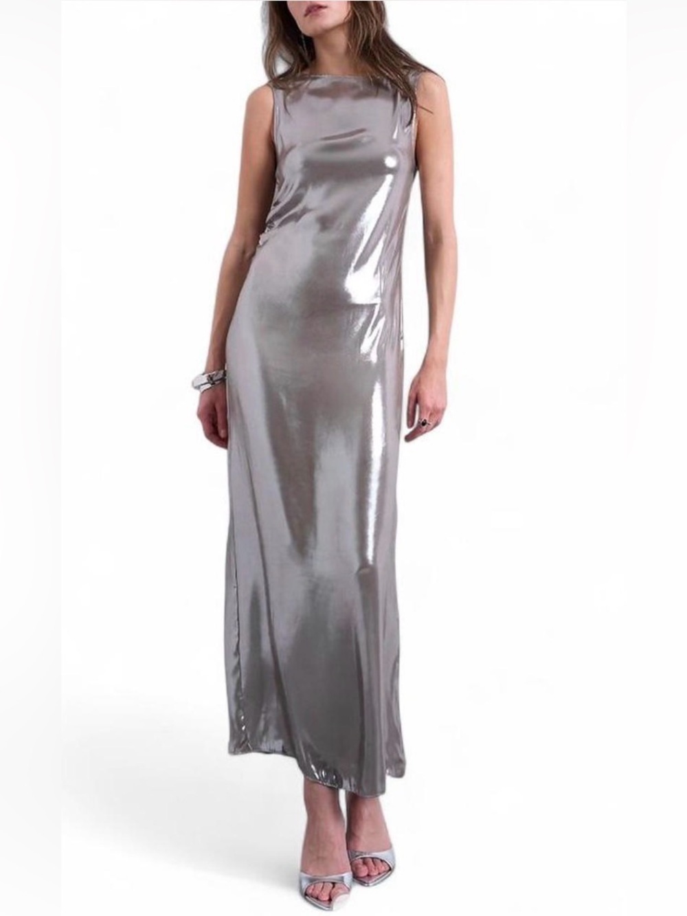Topshop Silver Metallic Sleeveless Column Maxi Dress